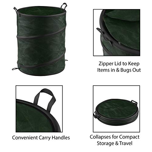 Collapsible Trash Can- Pop Up 33 Gallon Trashcan for Garbage With Zippered Lid By Wakeman Outdoors -Ideal for Camping Recycling and More (Green)