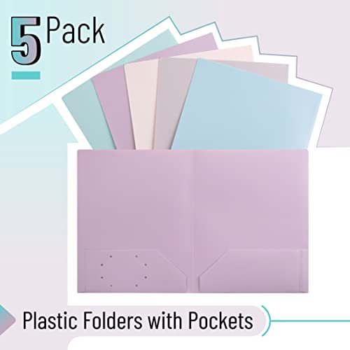 Mr. Pen- Plastic Folders with Pockets, 5 pcs, Muted Pastel Colors, 2 Pocket Plastic Folders, File Folders with Pocket