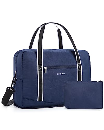 For Spirit Airlines Personal Item Bag 18x14x8 BAGSMART Foldable Travel Duffel Bag Tote Weekend Overnight Bag Carry on Luggage for Women and Men(Navy Blue))