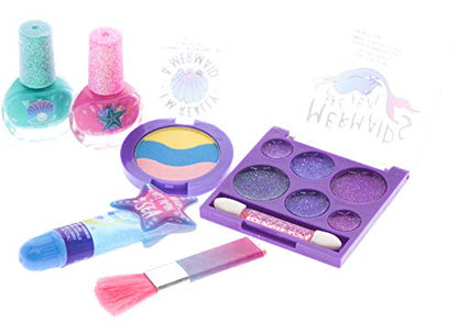 Townley Girl Mermaid Vibes Makeup Set with 8 Pieces, Including Lip Gloss, Nail Polish, Body Shimmer and More in Mermaid Bag, Ages 3+ for Parties, Sleepovers and Makeovers