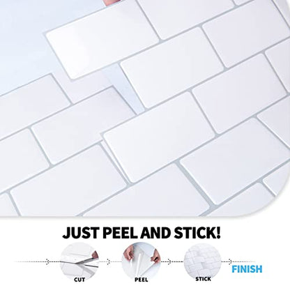 Art3d Premium 10-Sheet Peel and Stick Tile Backsplash - 12"x12" for Kitchen , Bright White