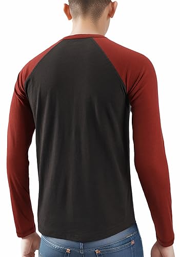 Estepoba Mens Athletic Regular Fit Long Sleeve Active Running Hiking Henley Shirt Baseball Tee H.Charcoal/Rusty XXL