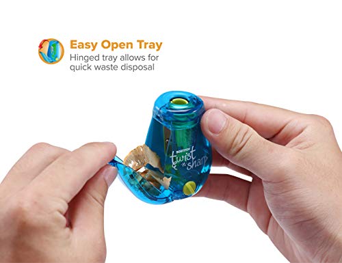 Bostitch Office Twist-N-Sharp Manual Pencil Sharpener, Easy Open Tray, Perfect for Kids, Works with Colored Pencils & Makeup Pencils, 3-Pack