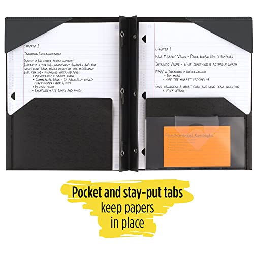 Five Star 2 Pocket Folder, Stay-Put Folder, Plastic Colored Folders with Pockets & Prong Fasteners for 3-Ring Binders, Great for Home School Supplies & Home Office, 11” x 8-1/2, Black (72113)