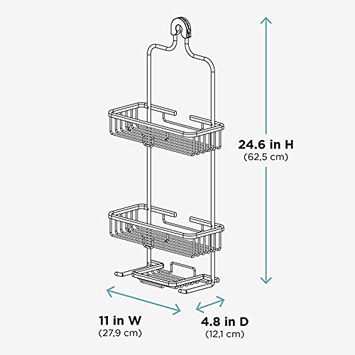 Zenna Home Hanging Shower Caddy, Over the Shower Head Bathroom Storage, Rustproof, No Drilling, Bath Organizer with 2 Shelves, Soap Tray, Razor Holders and Hooks, Black