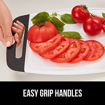 The Original Gorilla Grip Oversized 100% BPA Free Reversible Durable Kitchen Cutting Board Set of 3, Dishwasher Safe, Nonslip Handle Border Plastic Boards, Juice Grooves, Chopping Food, Cooking, Black