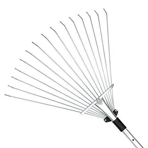 Buyplus Adjustable Garden Leaf Rake - 24 to 63 Inch Telescopic Metal Rake, Expandable Folding Leaves Rake for Lawn Yard, Flowers Beds and Roof