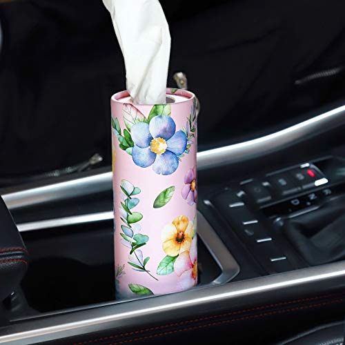 Car Tissues Holder with Facial Tissues - 4 PK - Travel Tissue Tubes for Car Box Container Perfect Fit for Car Cup Holder Car Tissues Cylinder (Pink)