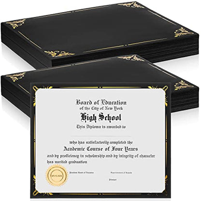 100 Pieces Single Sided Award Certificate Holder with Gold Foil Border for 8.5 x 11 Inches Certificates Cardstock Document Papers Diploma Covers Graduation Competition Supplies (Black)