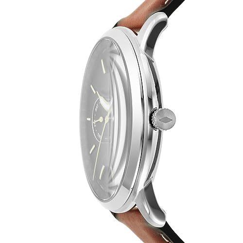 Fossil Men's Neutra Quartz Stainless Steel and Leather Multifunction Moonphase Watch, Color: Silver, Teak (Model: FS5903)