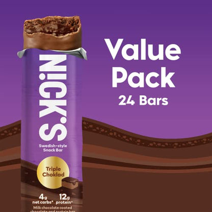 Nick's Protein Bars Triple Chocolate | 12g protein | 160 calories | Low Carb Keto Friendly Snacks No Added Sugar (Multipack 24 bars x 50g)