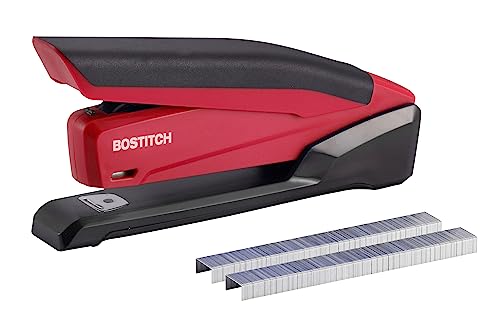 Bostitch Executive 3 in 1 Stapler, Includes 210 Staples and Integrated Staple Remover, One Finger Stapling, No Effort, 20 Sheet Capacity, Spring Powered Stapler, Red