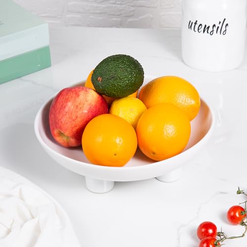 Tanirapel Ceramic Fruit Bowl for Kitchen Counter, 10" Large Decorative Bowl for Home Decor, Modern Pedestal Bowl with Four-Legs, Fruit Holder for Breads and Vegetable, White