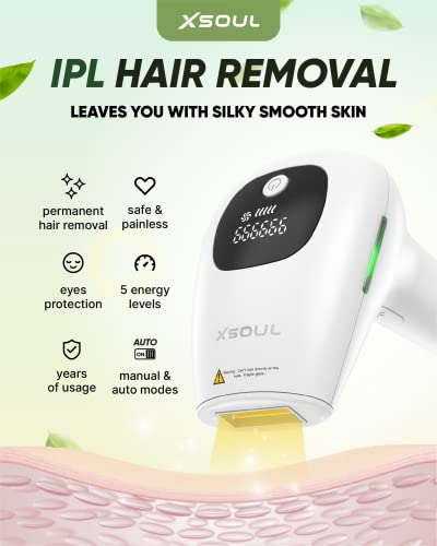 XSOUL At-Home IPL Hair Removal for Women and Men Permanent Hair Removal 999,999 Flashes Painless Hair Remover on Armpits Back Legs Arms Face Bikini Line, Corded