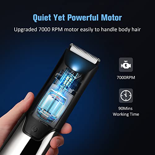 SoftKare Groin Hair Trimmer for Men - Safe Ball Shaver, Replaceable Ceramic Blade Heads & Charging Base, Electric Body Groomer with Light & Power Display, Waterproof Wet/Dry Use Male Razor