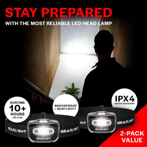 GearLight 2Pack LED Headlamp - Outdoor Camping Headlamps with Adjustable Headband - Leightweight Headlight with 7 Modes and Pivotable Head - Bright Headlamps for Adults with a Machine Washable Band