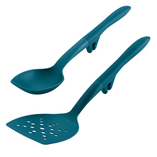 Rachael Ray Tools and Gadgets Flexi Turner and Scraping Spoon Set / Cooking Utensils - 2 Piece, Teal Blue