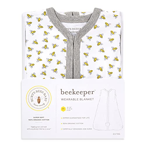 Burt's Bees Baby unisex baby Beekeeper Blanket, 100% Organic Cotton, Swaddle Transition Sleeping Bag wearable blankets, Honey Bee Cloud, Medium US