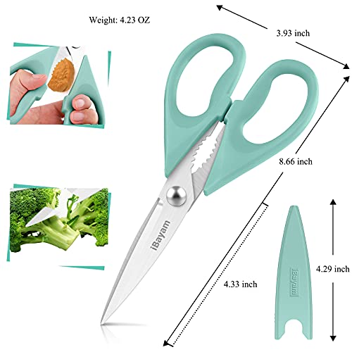 Kitchen Poultry Shears, iBayam Meat Scissors Heavy Duty Dishwasher Safe Food Cooking Shears All Purpose Stainless Steel Utility Scissors, 2-Pack, Black, Aqua Sky