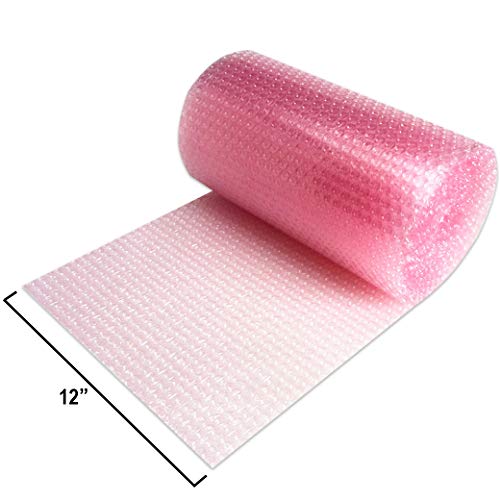 2 Pack of Mighty Gadget Bubble Cushioning Wrap Rolls, 12" x 72’ ft Total, Perforated Every 12" for Packaging, Shipping, Mailing Free Bonus Fragile Stickers Included (Pink Antistatic)