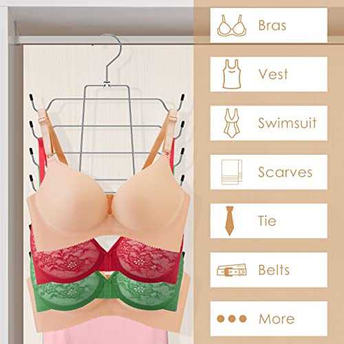 2 Pcs Closet Organizers and Storage, 8 Layer Tank Top Hangers Space Saving Bra Organizer 360° Rotating Metal Clothes Hanger Dorm Room Essentials for College Students Girls Organizer Belts Swimsuits