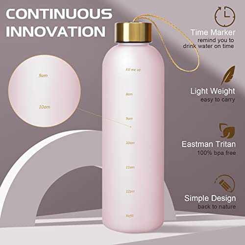 Opard 27oz Water Bottles with Times to Drink - Reusable Motivational Water Bottle with Time Marker and Strap - BPA Free Frosted Plastic - Gym, Sports, Travel (800ml)