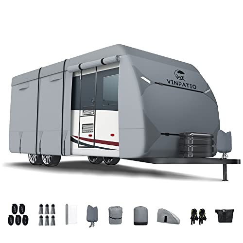 VINPATIO RV Cover, 7 Layers Heavy Duty RV & Trailer Cover, Toy Hauler Cover Fits 20'-22' RV Travel Trailer Camper Cover with Tongue Jack Cover, Extra Windproof Straps, Gutter Covers