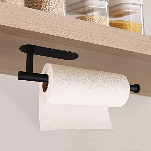 Paper Towel Holders-Blcak,Paper Towels Rolls - for Kitchen,Paper Bulk- Self-Adhesive Under Cabinet,Both Available in Adhesive and Screws,Stainless Steel