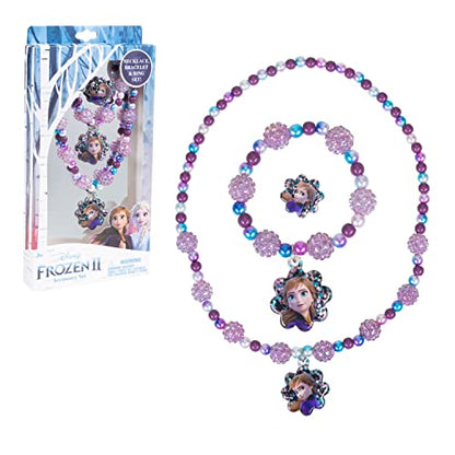 LUV HER Frozen 2 Girls 3 Piece Princess Toy Jewelry Box Set with Purple Bead Necklace, Bracelet and Ring - Play Accessories - Ages 3+