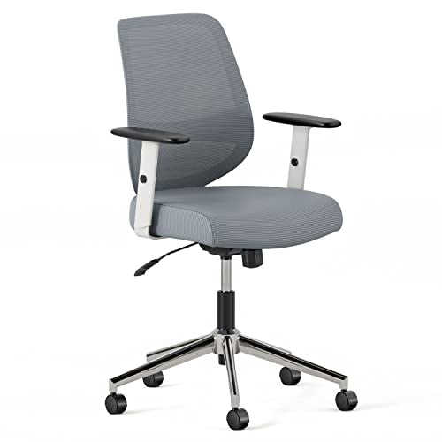 Branch Daily Chair - Sustainable and Stylish Mesh Computer Office Chair with Swivel, Lumbar Rest, and Adjustable Armrests - Comfortable Seating for Improved Posture and Productivity - Slate-White