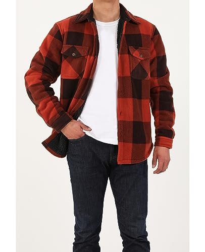 ZENTHACE Flannel Shirt Jacket for Men Sherpa Fleece Lined Flannel Shacket Jackets Winter Button Up Overshirt Buffalo Plaid Brown XXL