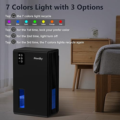 NineSky Dehumidifier for Home, 95 OZ Water Tank, (800 sq.ft) Dehumidifiers for Bathroom, Bedroom with Auto Shut Off, 7 Colors LED Light (Black)