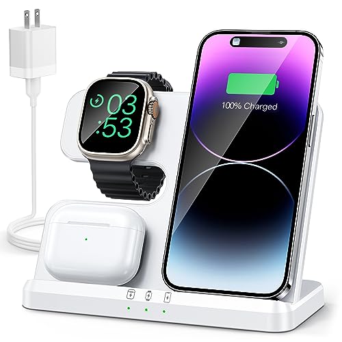 JARGOU 3 in 1 Wireless Charging Station Wireless Charger for iPhone 14 13 12 11 Pro Max/X/8 Charging Station for Apple Watch Ultra SE 8 7 6 5 4 3 2 for AirPods 2/3/Pro/Pro 2