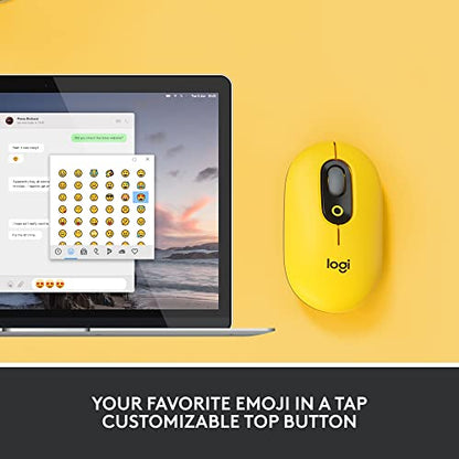 Logitech POP Mouse, Wireless Mouse with Customizable Emojis, SilentTouch Technology, Precision/Speed Scroll, Compact Design, Bluetooth, Multi-Device, OS Compatible - Blast Yellow