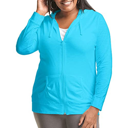 Just My Size Women's Full Zip Jersey Hoodie, Process Blue, 1X