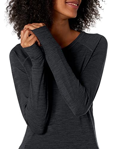 Amazon Essentials Women's Brushed Tech Stretch Long-Sleeve Crewneck Shirt (Available in Plus Size), Black/Space Dye, Medium