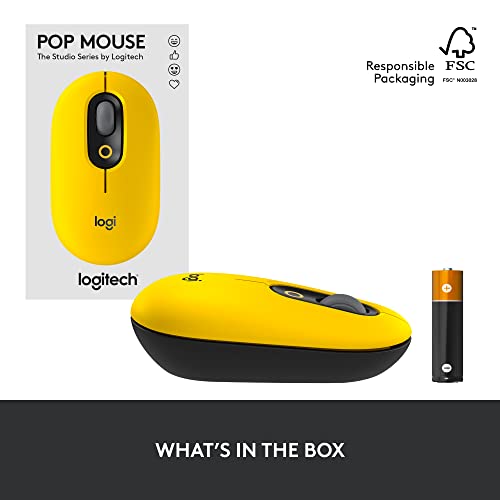 Logitech POP Mouse, Wireless Mouse with Customizable Emojis, SilentTouch Technology, Precision/Speed Scroll, Compact Design, Bluetooth, Multi-Device, OS Compatible - Blast Yellow