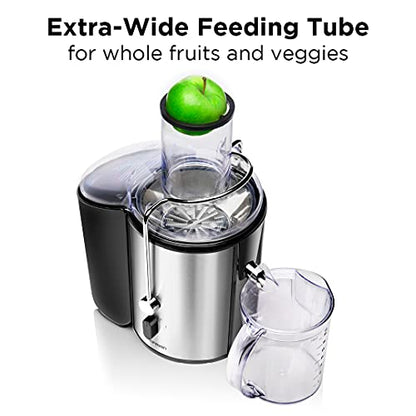 Chefman 2-Speed Electric Juicer, Extra-Wide Feeding Tube for Whole Fruits, Make Nutritious Vegetable and Green Juice, Detachable 1-Quart Pitcher, Built-in Foam Separator, Dishwasher-Safe Parts