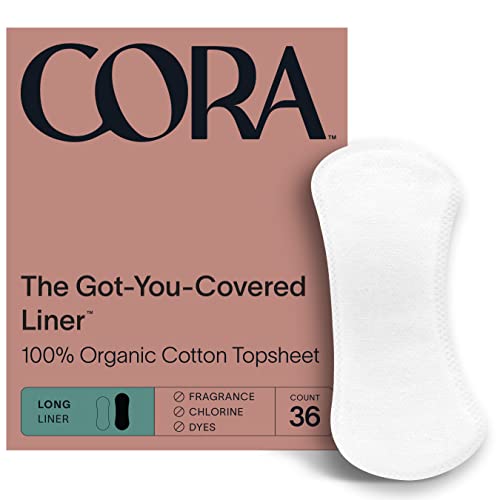 Cora Period Liners | 100% Organic Cotton Topsheet | Ultra Thin, Quick Absorbency | Hypoallergenic | Dermatologically Tested | Unscented, No Wings (36 Count)