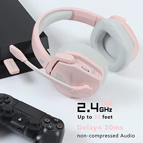NUBWO G06 Wireless Gaming Headset with Crystal-Clear Microphone for PS5, PS4, PC, and Switch, 47-Hr Battery, Ergonomic Design (Pink)