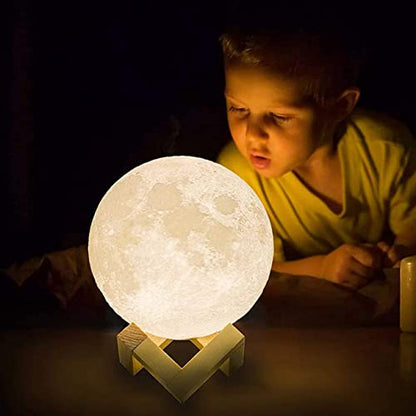 CPLA Moon Lamp 2023 Upgrade with Timing- 3D Printing Moon Night Light for Kids Adults Bedroom Space Decor Cool Gifts for Girls Boys- Wooden Stand & Remote/Touch Control 4.8 inch (Small)