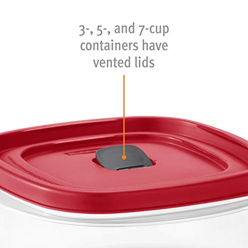 Rubbermaid 60-Piece Food Storage Containers with Lids, Salad Dressing and Condiment Containers, and Steam Vents, Microwave and Dishwasher Safe, Red