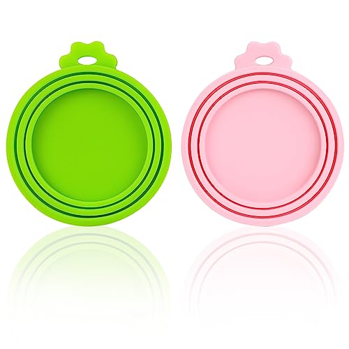 2 Pack Pet Food Can Covers Lids for Cat and Dog Food, Universal Silicone Can Cover, BPA Free Dishwasher Safe, Fit All Standard Size Dog and Cat Can Tops for Pet Food Storage (Pink & Green)