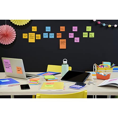 Post-it Super Sticky Notes, 3x3 in, 6 Pads, 2x the Sticking Power, Energy Boost Collection, Bright Colors (Orange, Pink, Blue, Green,Yellow),Recyclable (654-6SSAU)