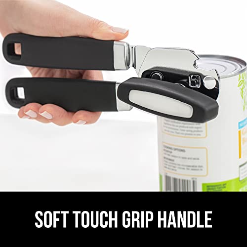 The Original Gorilla Grip Heavy Duty Stainless Steel Smooth Edge Manual Hand Held Can Opener With Soft Touch Handle, Rust Proof Oversized Handheld Easy Turn Knob, Large Lid Openers, Black