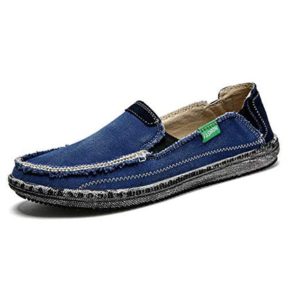 Men's Slip on Deck Shoes Loafers Canvas Boat Shoe Non Slip Casual Loafer Flat Outdoor Sneakers Walking (Blue, Numeric_13)