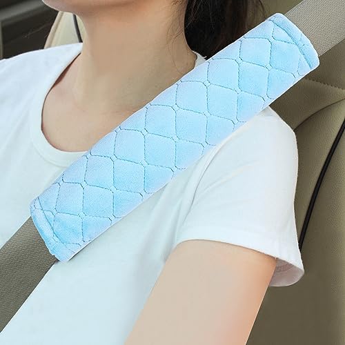 Amooca Soft Auto Seat Belt Cover Seatbelt Shoulder Pad Cushions 2 PCS for a More Comfortable Driving Universal Fit for All Cars and Backpack Light Blue