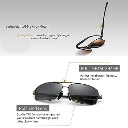 SUNGAIT Ultra Lightweight Rectangular Polarized Sunglasses UV400 Protection (Black Frame Brown Lens+Gunmetal Frame Gray Lens)