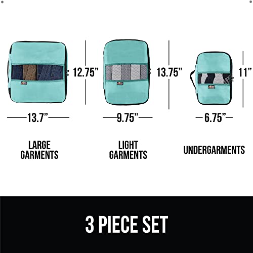 Gorilla Grip 3 Piece Packing Cubes Set, Compression Space Saving Organizers for Suitcases and Luggage, Mesh Window Bags, Travel Essentials for Carry On, Clothes and Shoes, Cube with Zipper, Turquoise