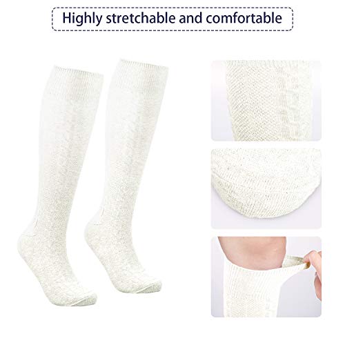 Long Embroidered German Bavarian Socks Lederhosen Socks for Traditional Oktoberfest Outfit Costume Trachten (White, L)